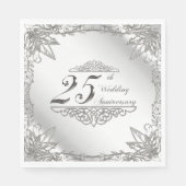Flourish Silver 25th Wedding Jubileum Napkins Servet (Voorkant)