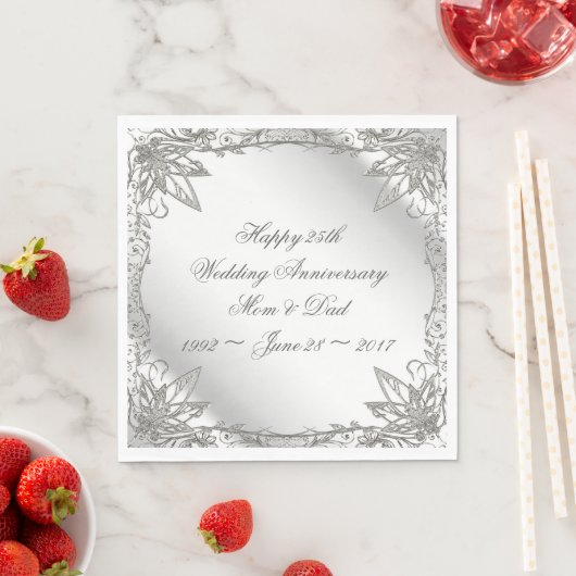 Flourish Silver 25th Wedding Jubileum Napkins Servetten (Insitu)