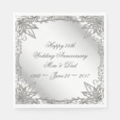 Flourish Silver 25th Wedding Jubileum Napkins Servetten (Voorkant)