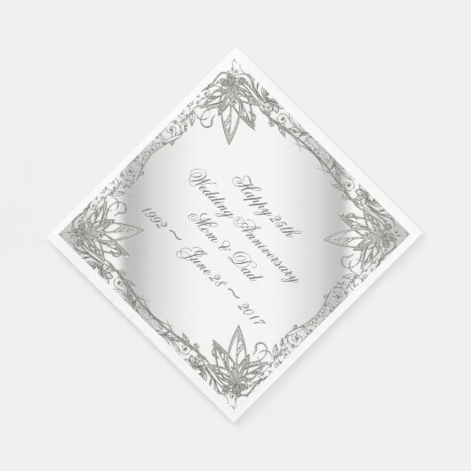 Flourish Silver 25th Wedding Jubileum Napkins Servetten (Hoek)