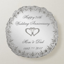 Flourish Silver 25th Wedding Jubileum Rond Kussen