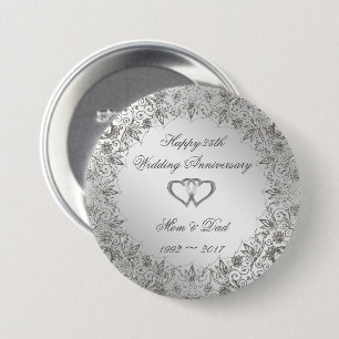 Flourish Silver 25th Wedding Jubileum Ronde Button 7,6 Cm