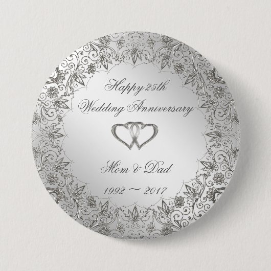 Flourish Silver 25th Wedding Jubileum Ronde Button 7,6 Cm (Voorkant)