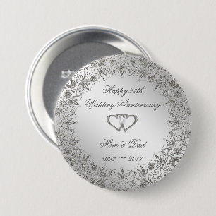 Flourish Silver 25th Wedding Jubileum  Ronde Button 7,6 Cm