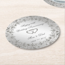 Flourish Silver 25th Wedding Jubileum Ronde Kartonnen Onderzetter