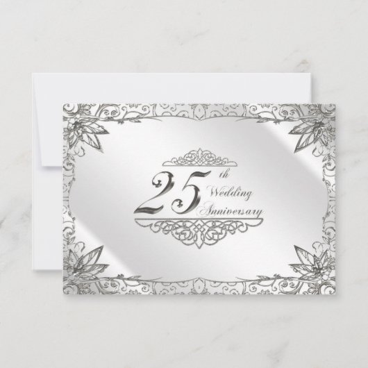 Flourish Silver 25th Wedding Jubileum RSVP (Voorkant)