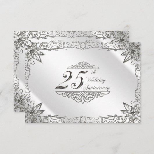 Flourish Silver 25th Wedding Jubileum RSVP (Voorkant / Achterkant)