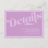 Flourish Typografie Lavendel Lila bruiloft Details Informatiekaartje (Voorkant)