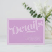 Flourish Typografie Lavendel Lila bruiloft Details Informatiekaartje (Staand voorkant)