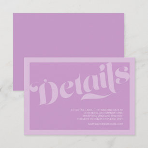 Flourish Typografie Lavendel Lila bruiloft Details Informatiekaartje