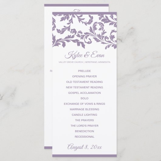 Flourish Wedding Program | Lavendel Paarse Programmakaart (Voorkant / Achterkant)