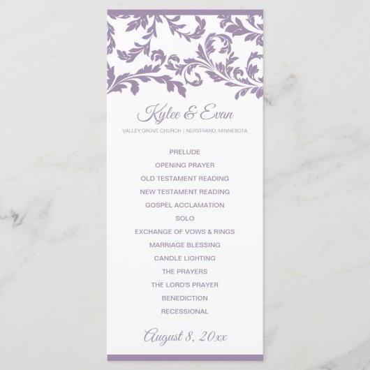 Flourish Wedding Program | Lavendel Paarse Programmakaart (Voorkant)