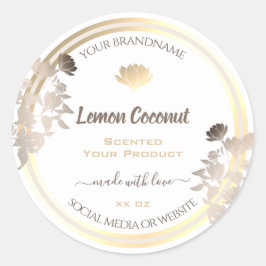 Flourish White en Gold Product Verpakkingslabels Ronde Sticker