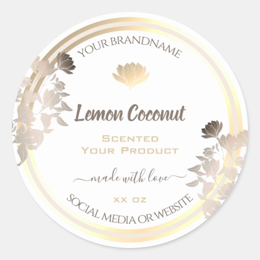 Flourish White en Gold Product Verpakkingslabels Ronde Sticker (Voorkant)