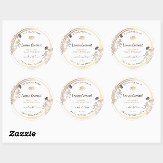 Flourish White en Gold Product Verpakkingslabels Ronde Sticker (Vel)
