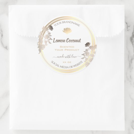 Flourish White en Gold Product Verpakkingslabels Ronde Sticker (Tas)
