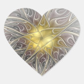 Flourish With Gold Modern Abstract Fractal Flower Hart Sticker (Voorkant)