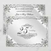 Flourish Zilveren 25e Trouwdag Uitnodiging (Voorkant / Achterkant)