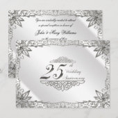 Flourish Zilveren 25e Trouwdag Uitnodiging (Voorkant / Achterkant)