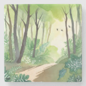 Flourishing Green Forest | Nature Watercolor Stenen Onderzetter (Voorkant)