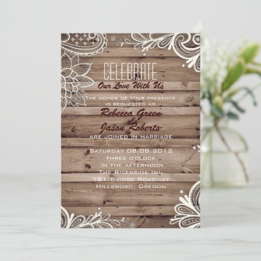 flourse zwendel lace barn - bruiloft kaart (Staand voorkant)