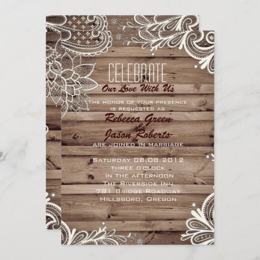 flourse zwendel lace barn - bruiloft kaart (Voorkant / Achterkant)