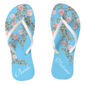 Flourting Pink Flowers Bride Wedding Blue Teenslippers (Voetbed)
