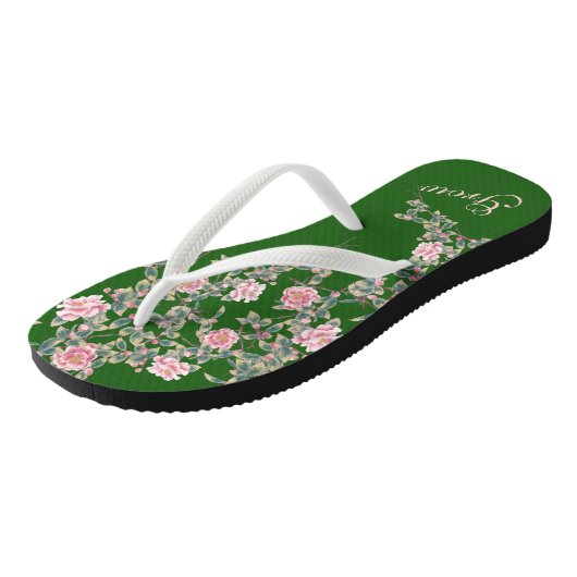 Flourting roze bloemen die de Groene Vlik van het  Teenslippers (Schuin)