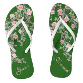 Flourting roze bloemen die de Groene Vlik van het  Teenslippers (Voetbed)
