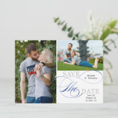 Floury Calligraphy Typography Blue Gray 2 Photo Save The Date (Staand voorkant)