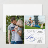 Floury Calligraphy Typography Blue Gray 2 Photo Save The Date (Voorkant / Achterkant)