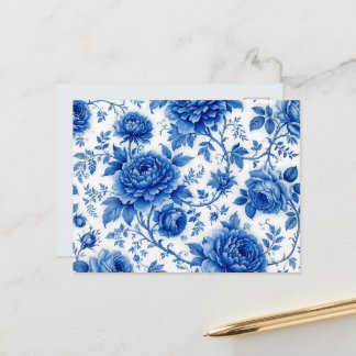 Flow Blauwe Bloemen Rozen Pioenrozen Kobaltblauw W Briefkaart