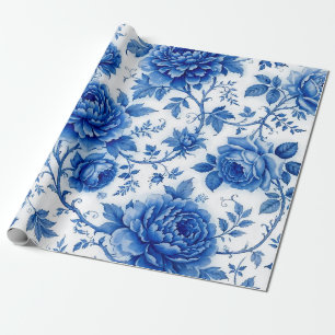 Flow Blauwe Bloemen Rozen Pioenrozen Kobaltblauw W Cadeaupapier