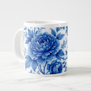 Flow Blauwe Bloemen Rozen Pioenrozen Kobaltblauw W Grote Koffiekop