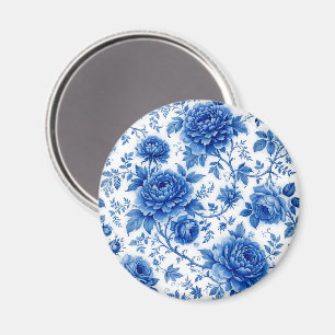 Flow Blauwe Bloemen Rozen Pioenrozen Kobaltblauw W Magneet