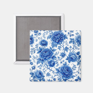 Flow Blue Bloemen Rozen Pioenrozen Kobaltblauw Wit Magneet