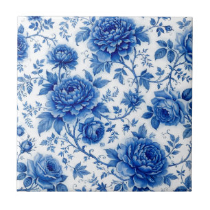 Flow Blue Bloemen Rozen Pioenrozen Kobaltblauw Wit Tegeltje