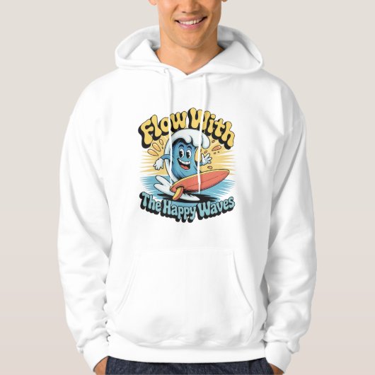 Flow Met De Gelukkige Golven Surf Stijl Heren T-sh Hoodie (Voorkant)