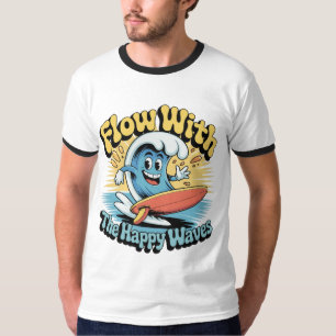 Flow Met De Gelukkige Golven Surf Stijl Heren T-sh T-shirt