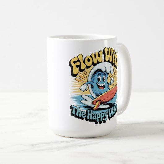 Flow With The Happy Waves Retro Surf Mug Koffiemok (Voorkant rechts)