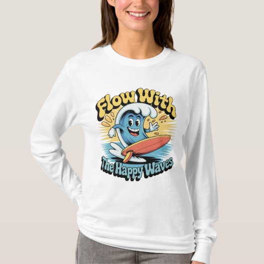 Flow With The Happy Waves Retro Surf Vibes Women's T-shirt (Voorkant)