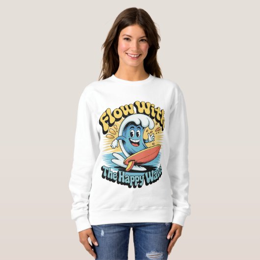 Flow With The Happy Waves Retro Surf Vibes Women's Trui (Voorkant volledig)