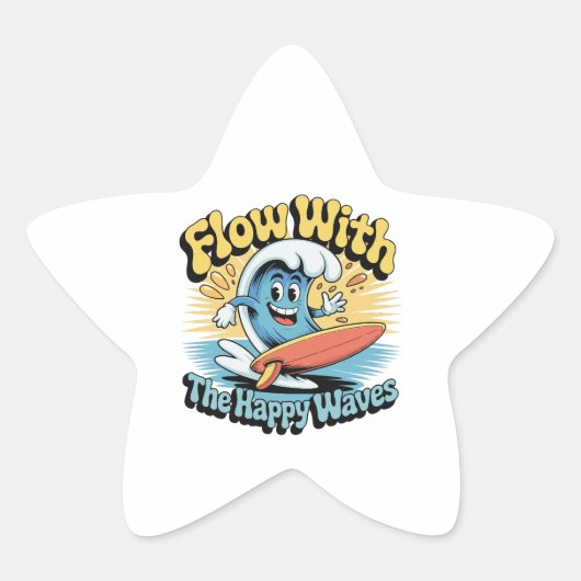 Flow With The Happy Waves Waterproof Sticker (Voorkant)