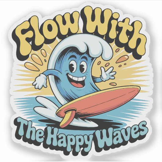 Flow With The Happy Waves Waterproof Sticker (Voorkant)