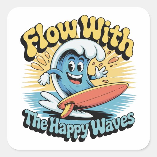 Flow With The Happy Waves Waterproof Sticker (Voorkant)