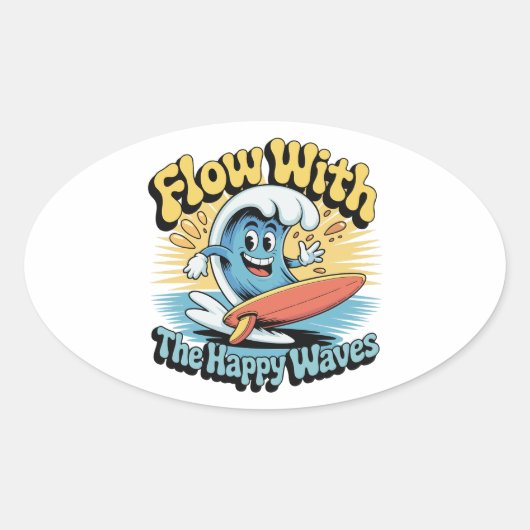 Flow With The Happy Waves Waterproof Sticker (Voorkant)