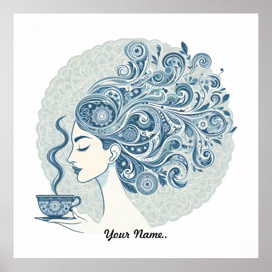 Flow Woman Art – Blue Tegel Fusion Poster (Voorkant)