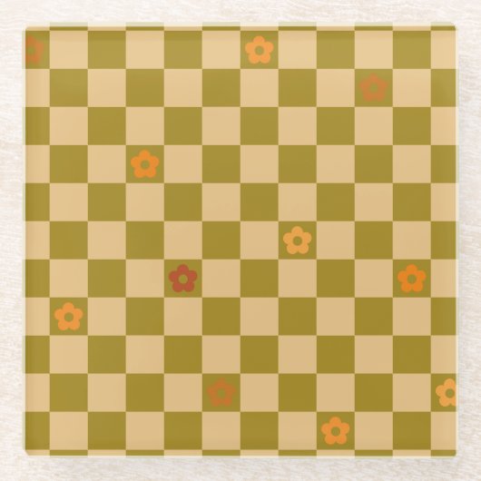 Flowe Checkered Pattern - No. 02 Glazen Onderzetter (Voorkant)