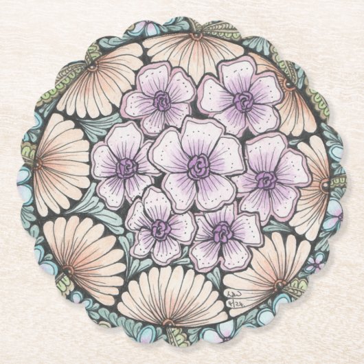 Flower2 doodle art onderzetter. kartonnen onderzetters (Voorkant)