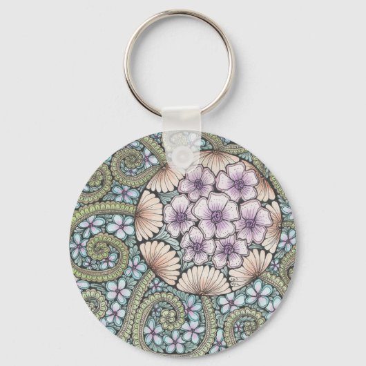 Flower2 en flower3 doodle art keyring. sleutelhanger (Voorkant)